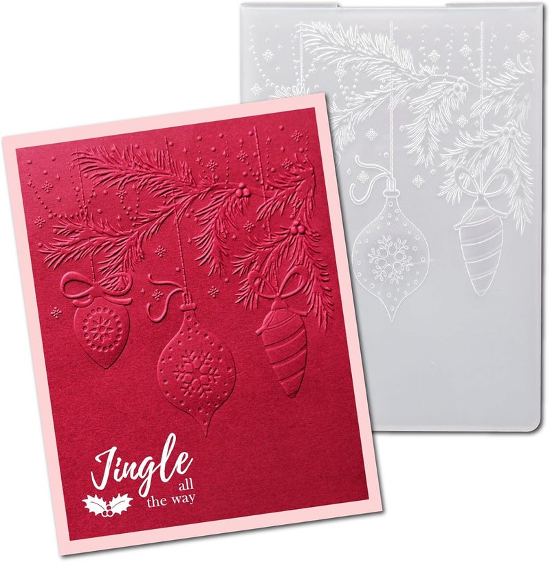Arbuya 3D Christmas Ornaments Plastic Embossing Folders for Christmas Card Making Evergreen Embossing Folder for Gift Tag Paper Crafting Home Decoration 5"x7" - Image 1